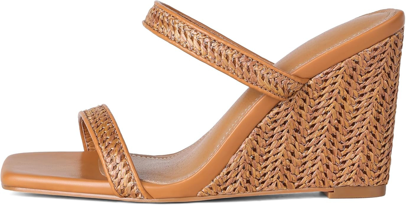 EQAUDES Wedges Sandal for Women Square Toe Summer -Espadrilles, Slip on, Beach, Two Strap High He... | Amazon (US)