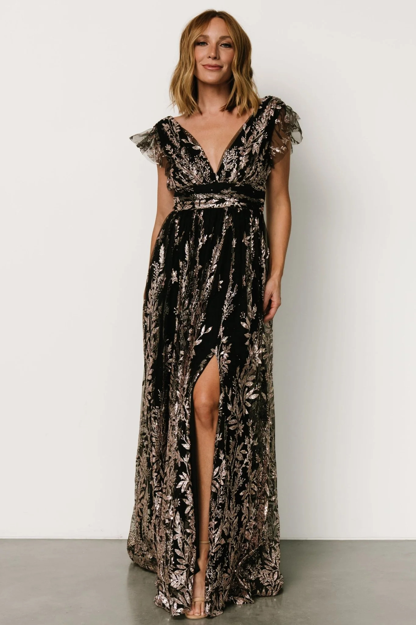 Karina Shimmer Gown | Black + Rose Gold | Baltic Born