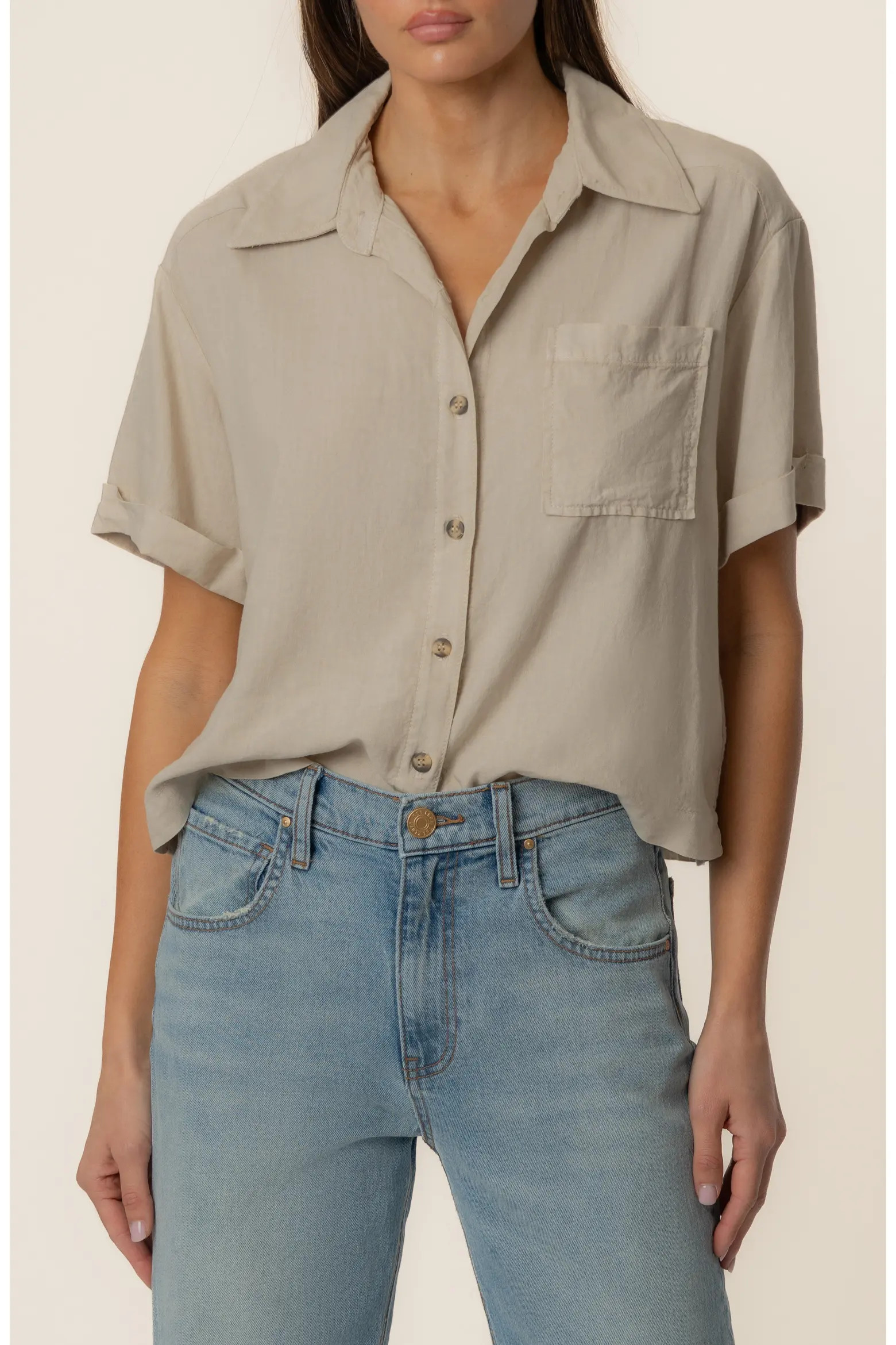 Aida Linen Blend Short Sleeve Button-Up Top (Women) | Nordstrom | Nordstrom