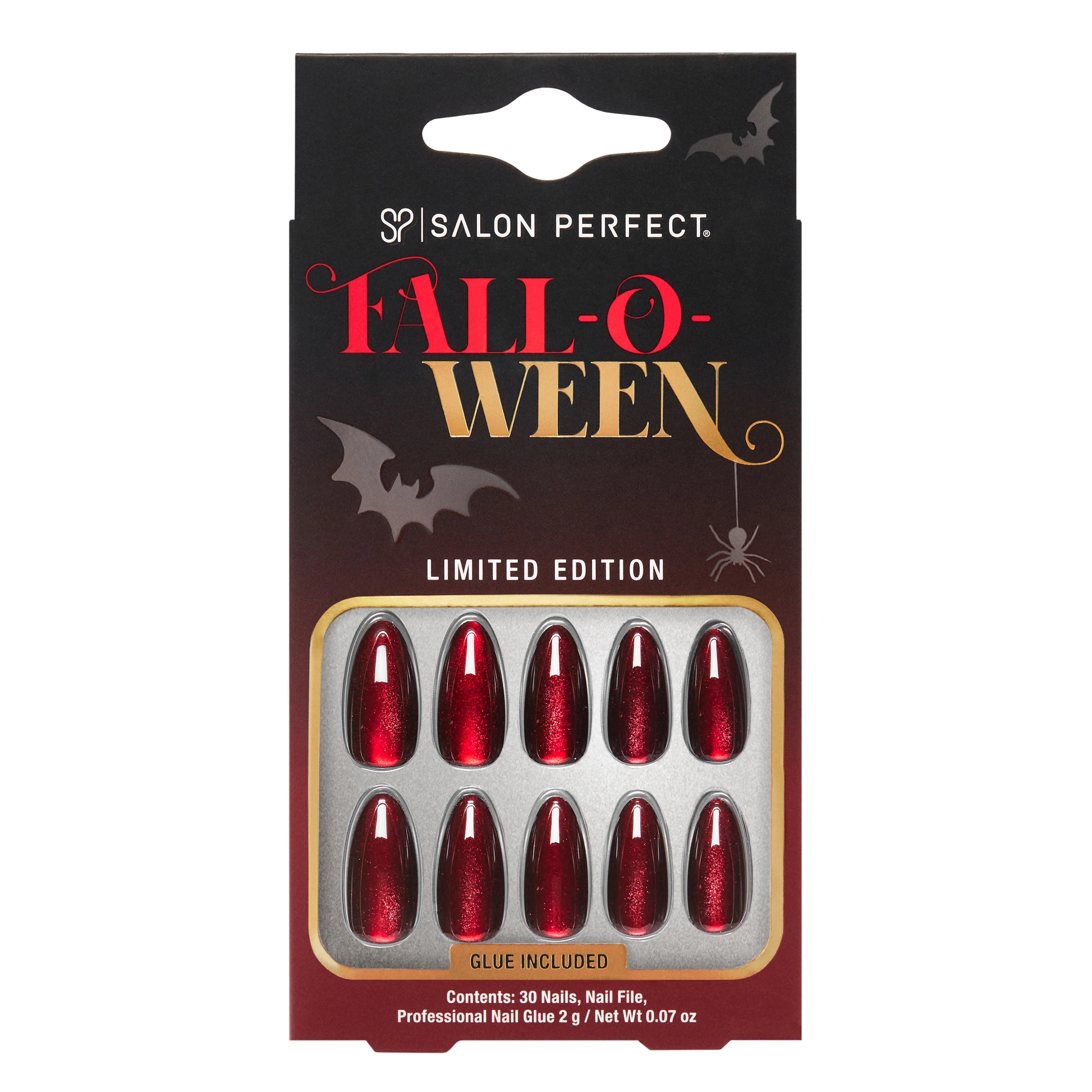 Salon Perfect Falloween Press On Nails, 328 Red Magnetic, File & Glue Included, 30 Nails | Walmart (US)