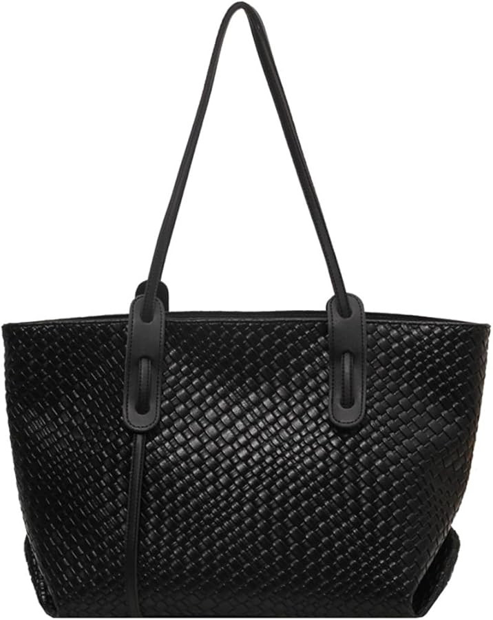 Womens Fashion Luxury Large Leather Woven Leather Tote Handbag Shoulder Bag Women Top Handle Satc... | Amazon (US)