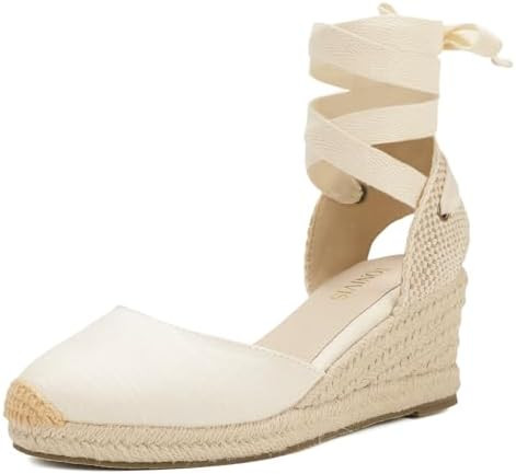 Women's Espadrille Wedge Sandals Closed Toe Lace-Up Shoes | Amazon (US)