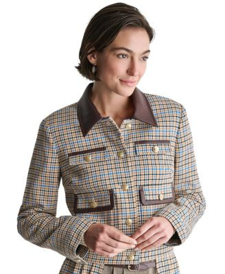 Bcbg Women's Collared Plaid Trucker Jacket - Camel/electric Sein | Macy's