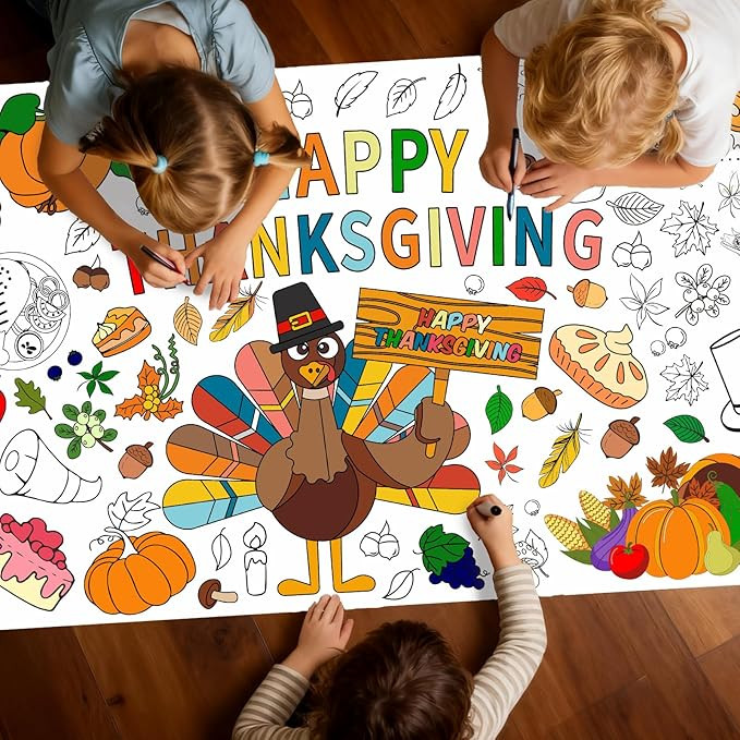 Muswarm Thanksgiving Coloring Poster/Tablecloth, Paper Thanksgiving Coloring Banner Games Family ... | Amazon (US)