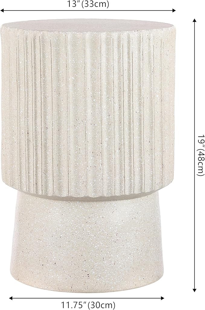 JONATHAN Y Louisa 19" Fluted Outdoor Accent Table, All-Weather Cream Terrazzo Pedestal Garden Sto... | Amazon (US)