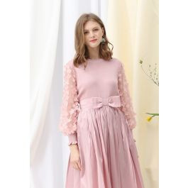 3D Flower Mesh Sleeves Knit Top in Pink | Chicwish