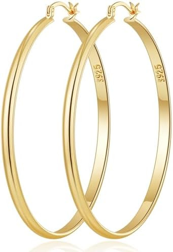 OOOPEL 3mm Wide Large Hoop Earrings for Women Hypoallergenic 925 Sterling Silver Post Gold Earrin... | Amazon (US)