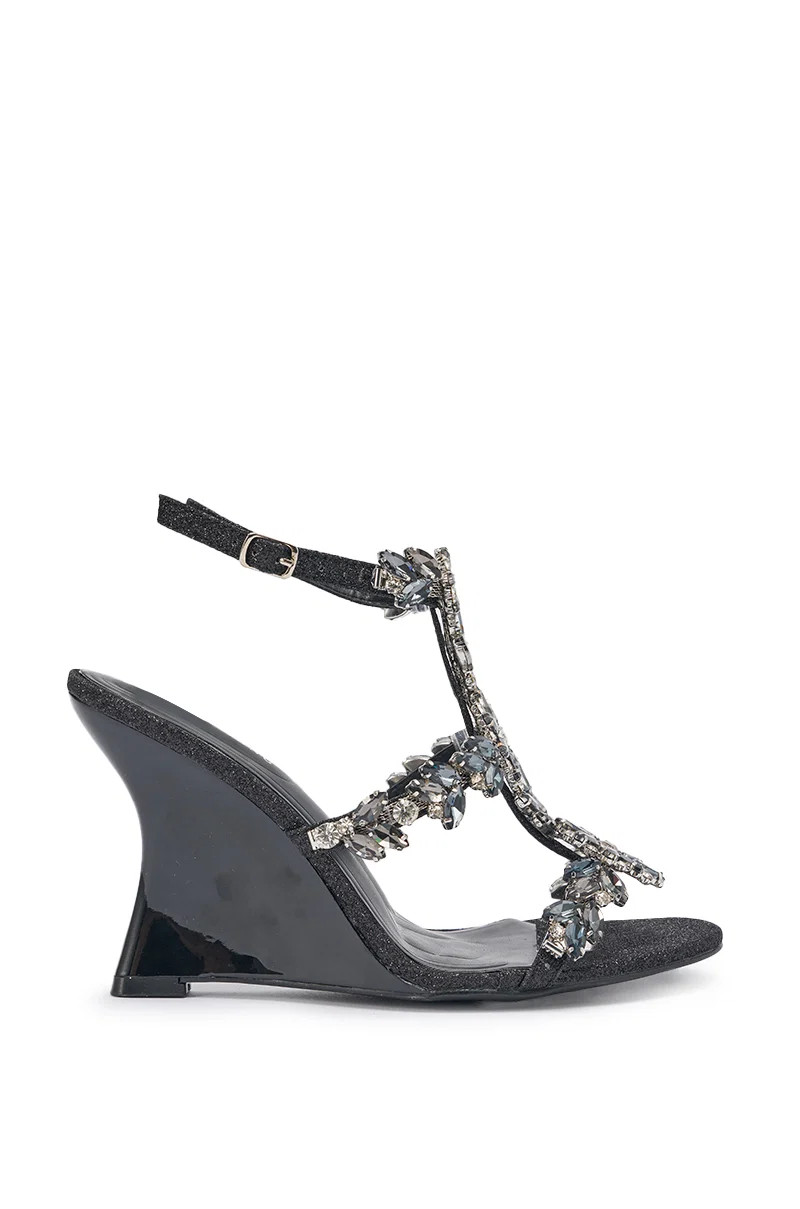 PORCELINE-BLACK WEDGE SANDAL | Azalea Wang
