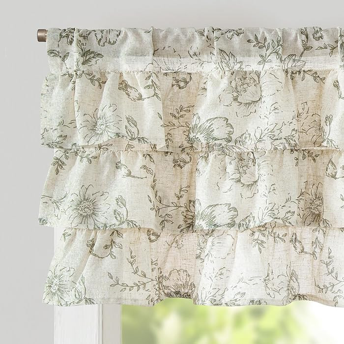 jinchan Ruffled Floral Valance Linen Shabby Chic Small Window Curtain 18 Inch Farmhouse Kitchen V... | Amazon (US)