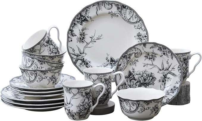 Adelaide 16-Piece Black Porcelain Dinnerware Set | Amazon (US)