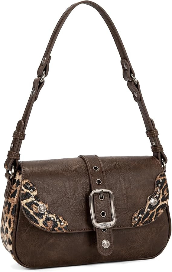 Wrangler Shoulder Bag for Women, Western Leopard Hobo Purse, Small Underarm Handbag with Buckle, ... | Amazon (US)