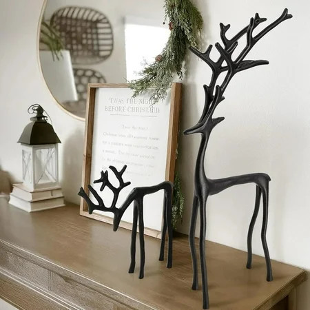 HIELLFQ Christmas Decorations-Set of 2 Black Reindeer Statues Elegant Metal Reindeer Christmas Decor Ideal for Mantel Living Room Bedroom Office 2PCS | Walmart (US)