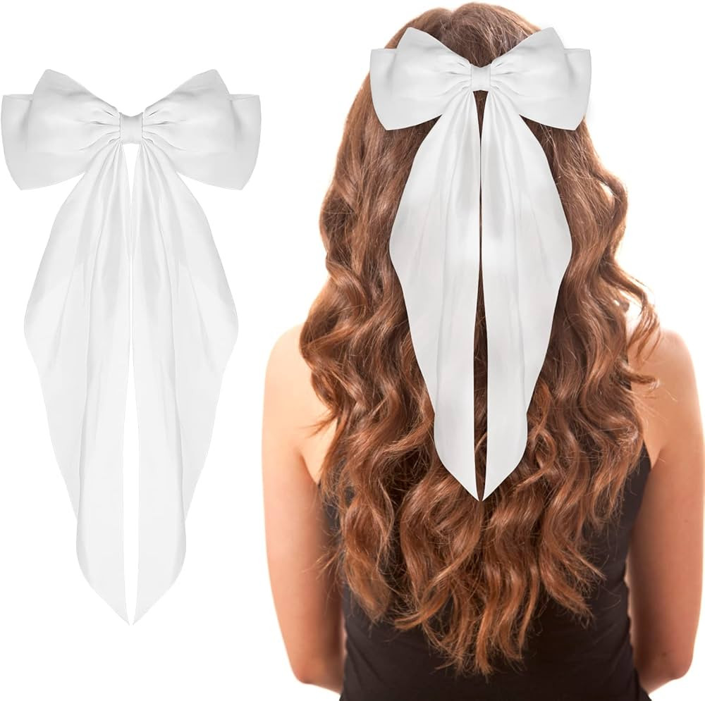WLLHYF Big Bow Barrettes Long Tail French Ribbon Hair Pins Soft Silky Satin Hair Clip Metal Bowkn... | Amazon (US)