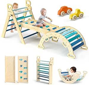 BlueWood Pikler Triangle Set 7in1 Foldable Baby Climbing Wooden Toys with Arch&Ramp&Ladder Climbe... | Amazon (US)