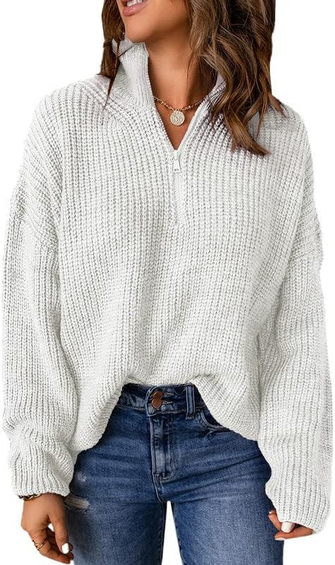Dokotoo Womens Sweaters Long Sleeve 1/4 Zip Pullover Polo V Neck Dressy Casual Tops | Amazon (US)
