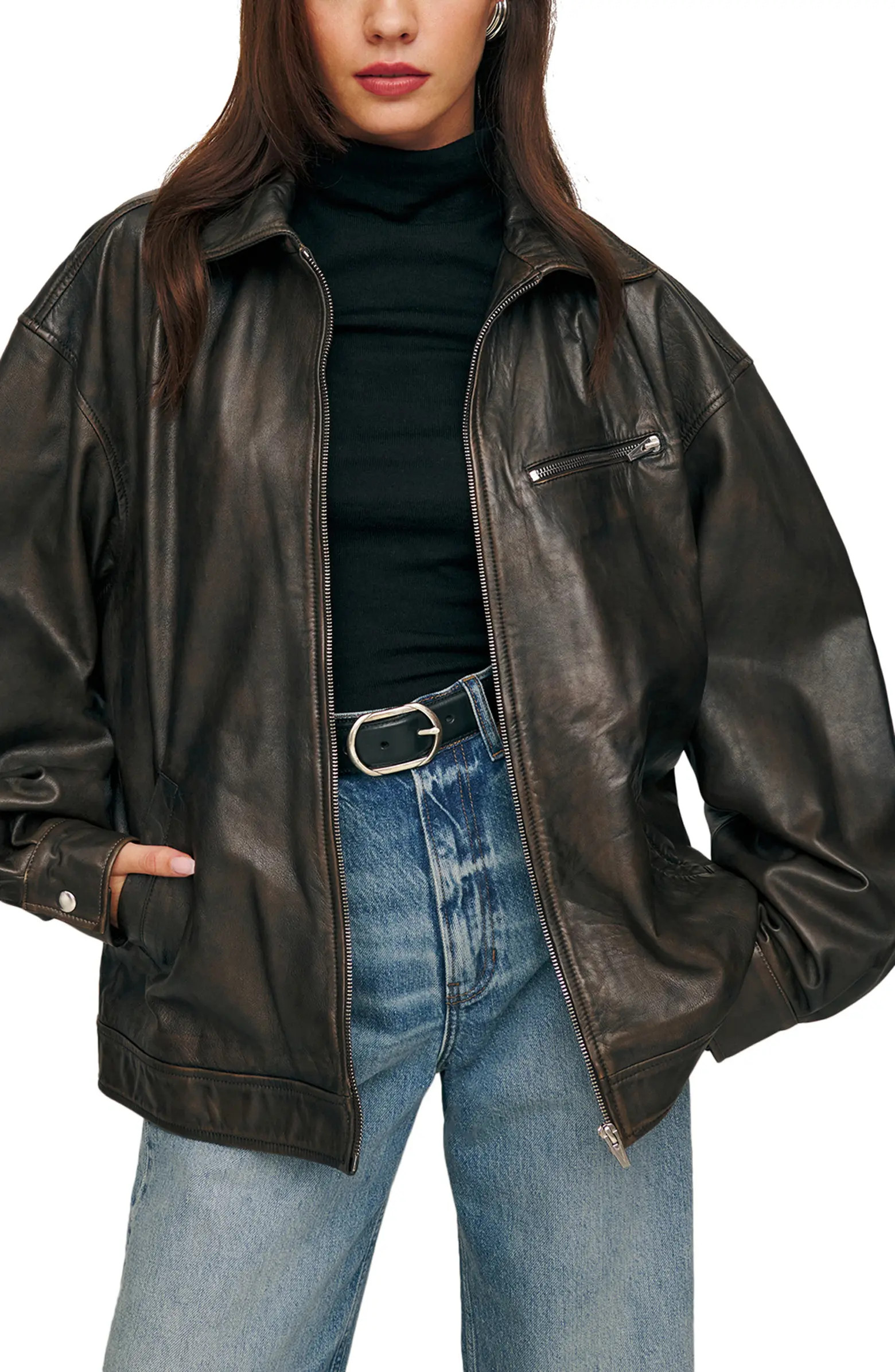 Veda Marco Oversize Leather Bomber Jacket | Nordstrom