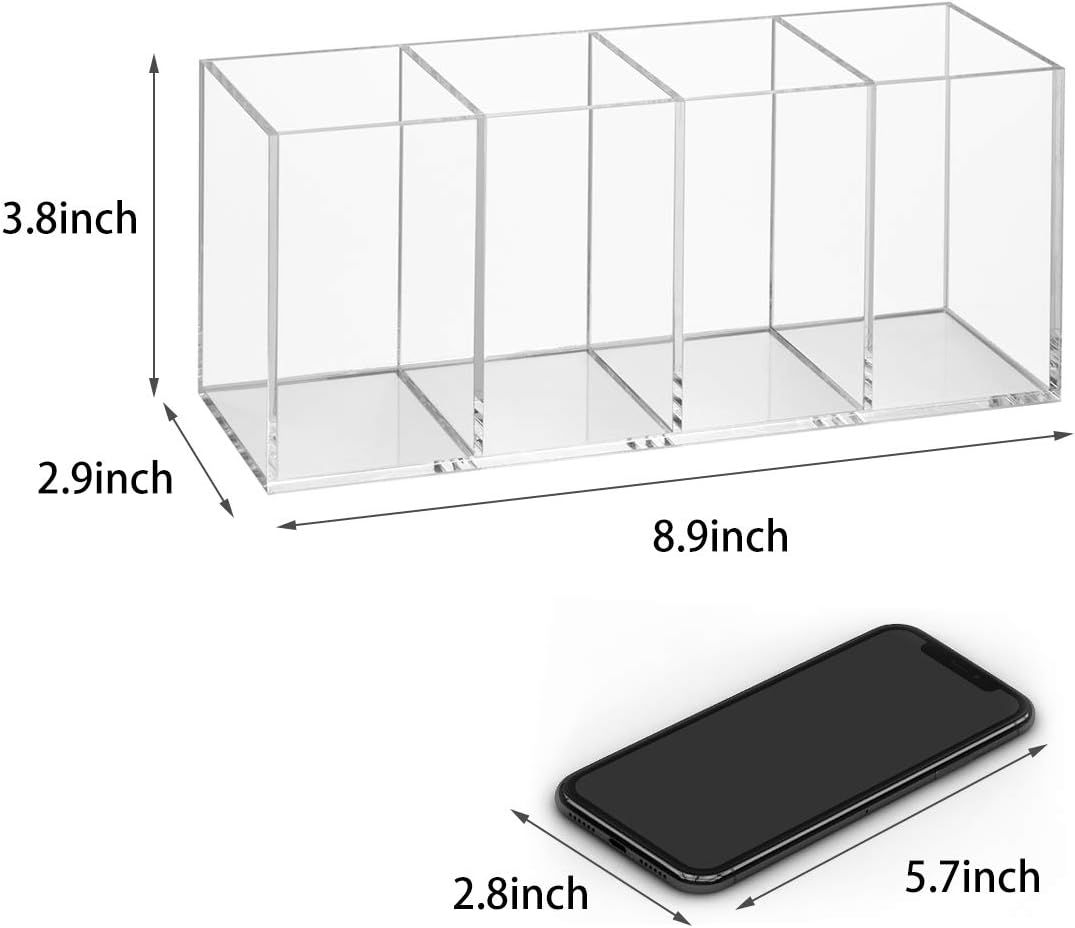 NIUBEE Acrylic Pen Holder 4 Compartments, Clear Pencil Organizer Cup for Countertop Desk Accessor... | Amazon (US)