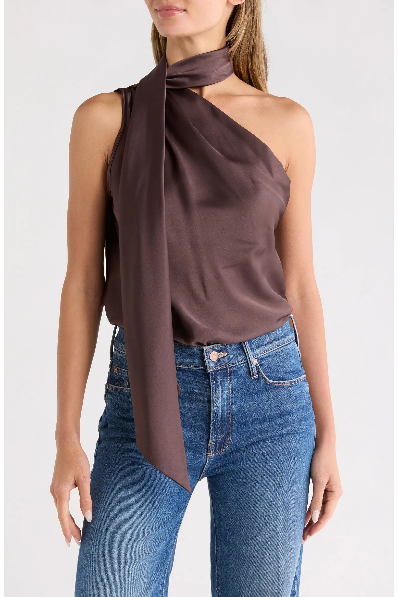 Renee C Scarf Detail One-Shoulder Satin Top (Women) | Nordstromrack | Nordstrom Rack