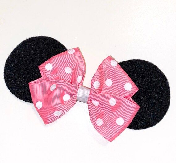 Read the full title
    Pink Minnie Mouse Ears Hair Clip, Clip-On Ears **Party Favor Pricing Avai... | Etsy (US)
