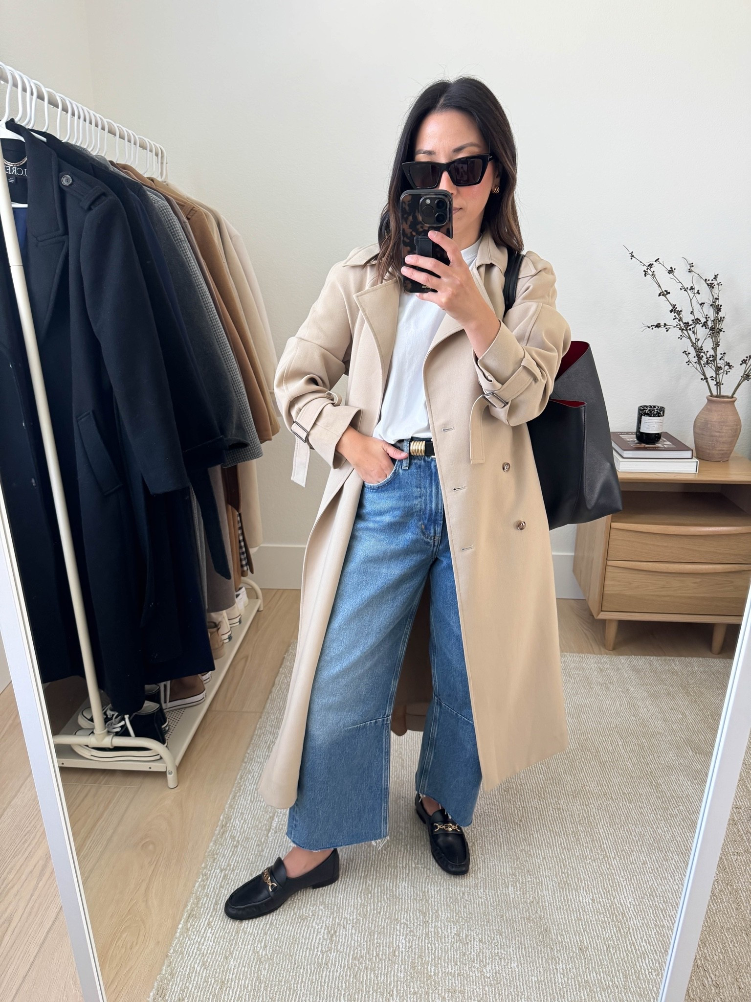 The Oak + Fort trench coat is my favorite trench and has been for a couple years now. It runs oversized, but I love the drape. Size down. 

Oak + Fort Trench xxs
Madewell tee xs - sold out, linked similar
Good American belt 
Citizens of Humanity jeans 25, cut hems 
Sam Edelman loafers 5 - old
Mansur Gavriel tote 
YSL sunglasses

#LTKootd #LTKmomlife #LTKPetite