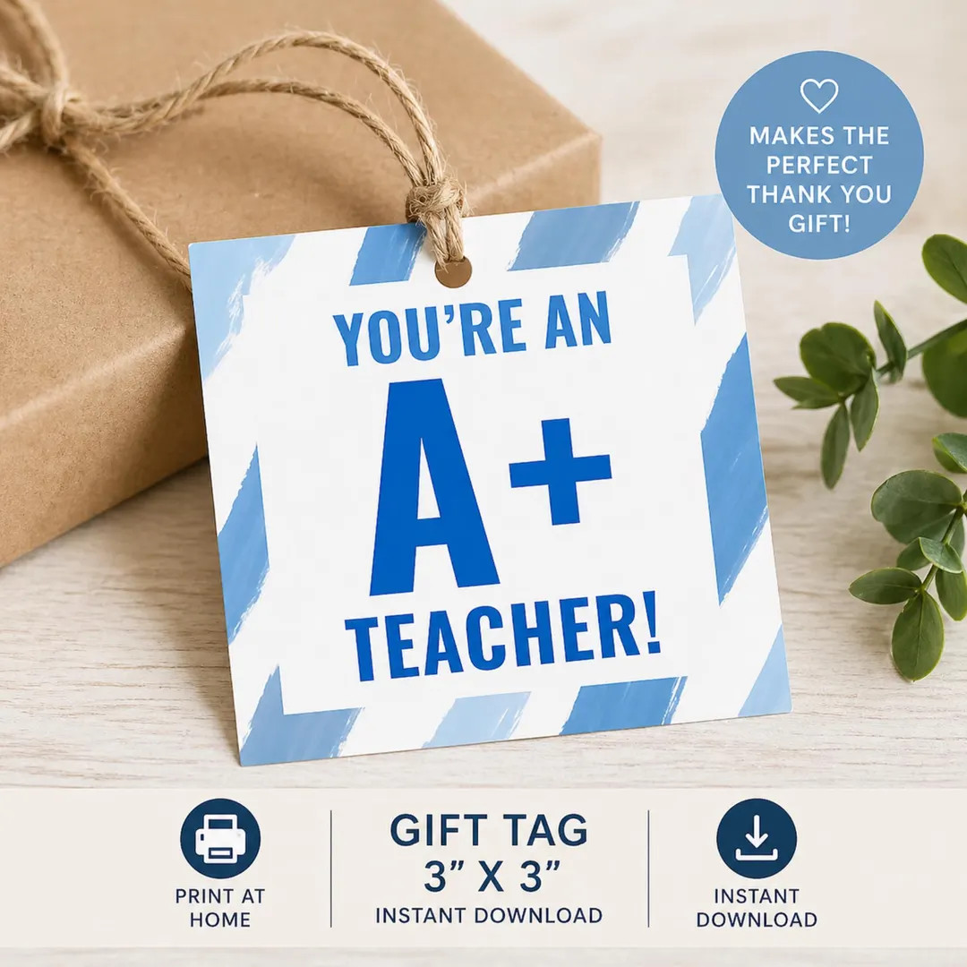 Male Teacher Appreciation Gift Tag Printable | A+ Teacher Tag | End of Year Teacher Gift | Instan... | Etsy (Global)