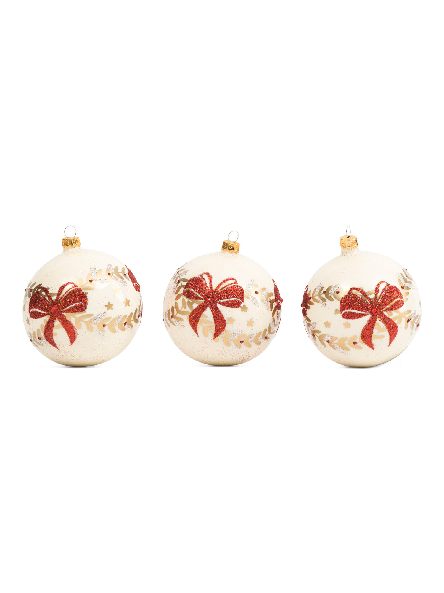 Made In Poland set of  3 glass ornaments with bow design | TJ Maxx