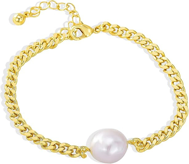 Gold Bracelet for Women 18K Gold Plated Dainty Gold Bracelets Non Tarnish Cuban Chain Link Bracel... | Amazon (US)