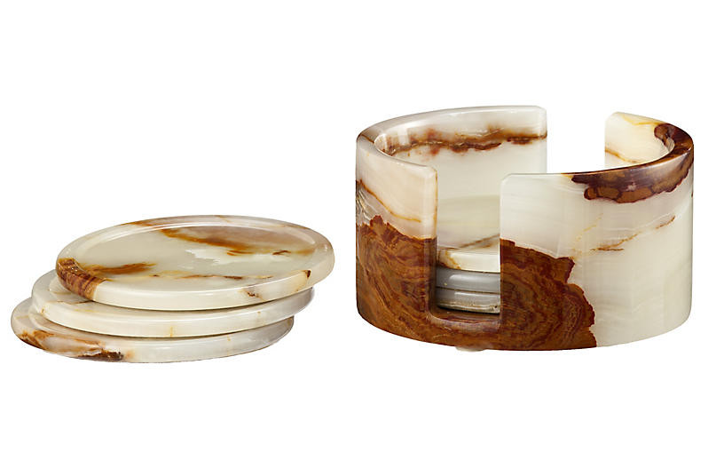 S/6 Traver Coasters, Beige/Brown | One Kings Lane