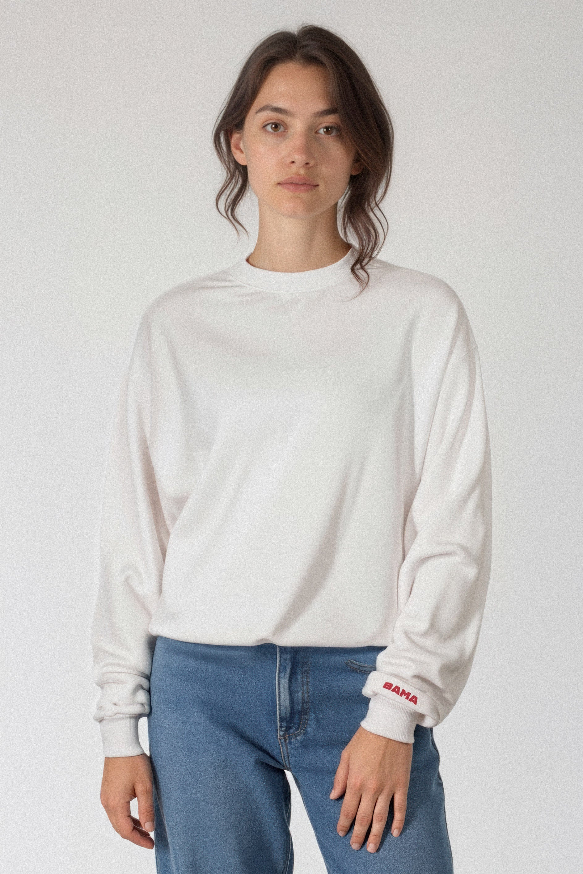 Mini Bama Softest Fleece Crewneck in White | Yea Alabama