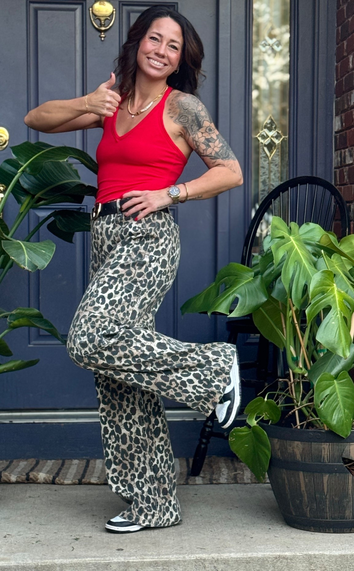 Bold, comfy, and just the right amount of extra ❤️🐆
This look is giving everyday confidence with a little edge—easy to dress up or keep casual.

Wearing a fitted red tank + high-waisted leopard wide-leg pants (so flattering 🙌) + classic sneakers to keep it effortless.

Shop the full outfit linked 👇


#LTKOver40 #LTKootd #LTKgrwm