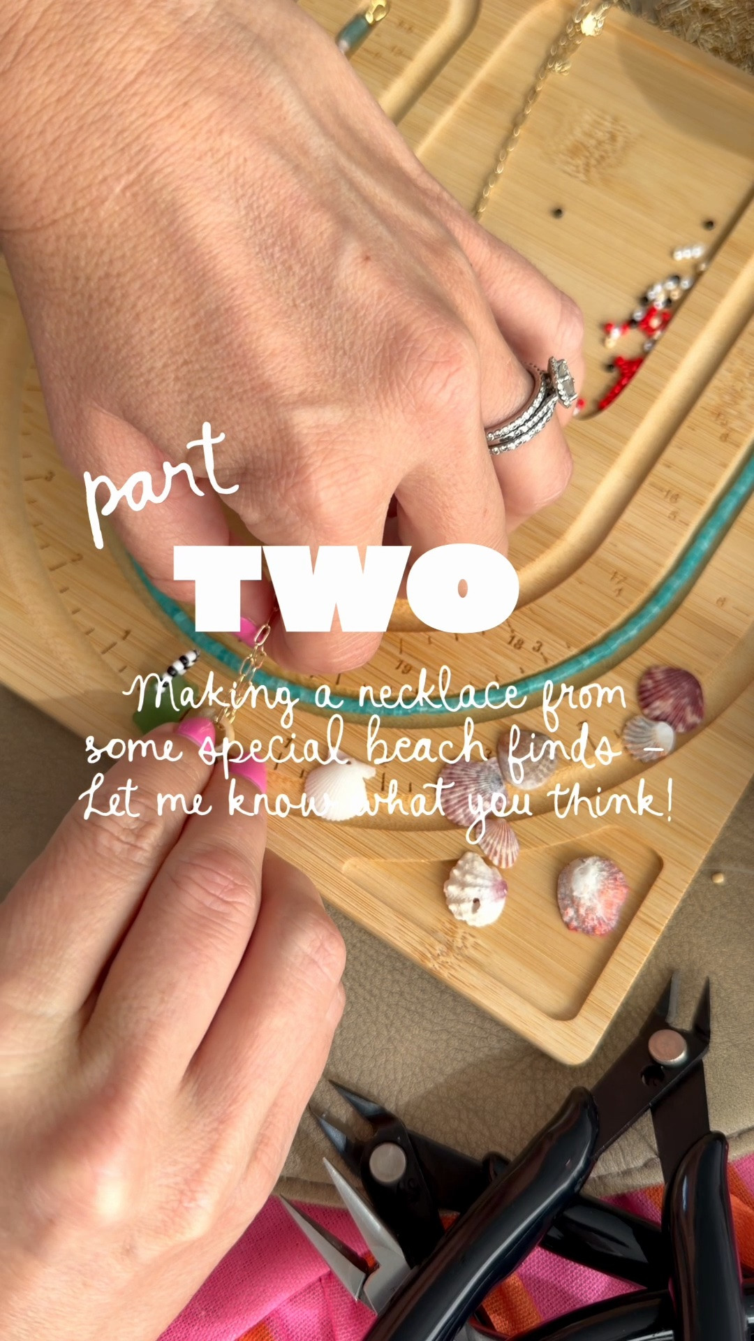 Part two!!!! Come see the necklace I finished, I’ll link all the things I used to make it! 🫶🏼 (besides the shells and sea glass I found)