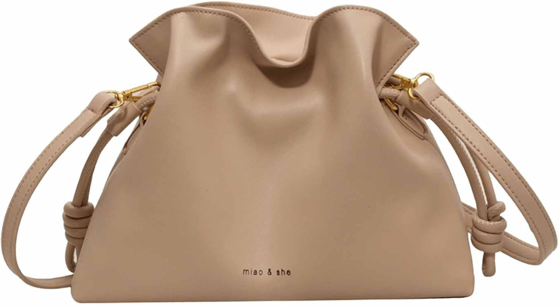 Ladies' fashionable minimalist bag, drawstring bucket bag, single shoulder crossbody bag, pleated... | Amazon (US)