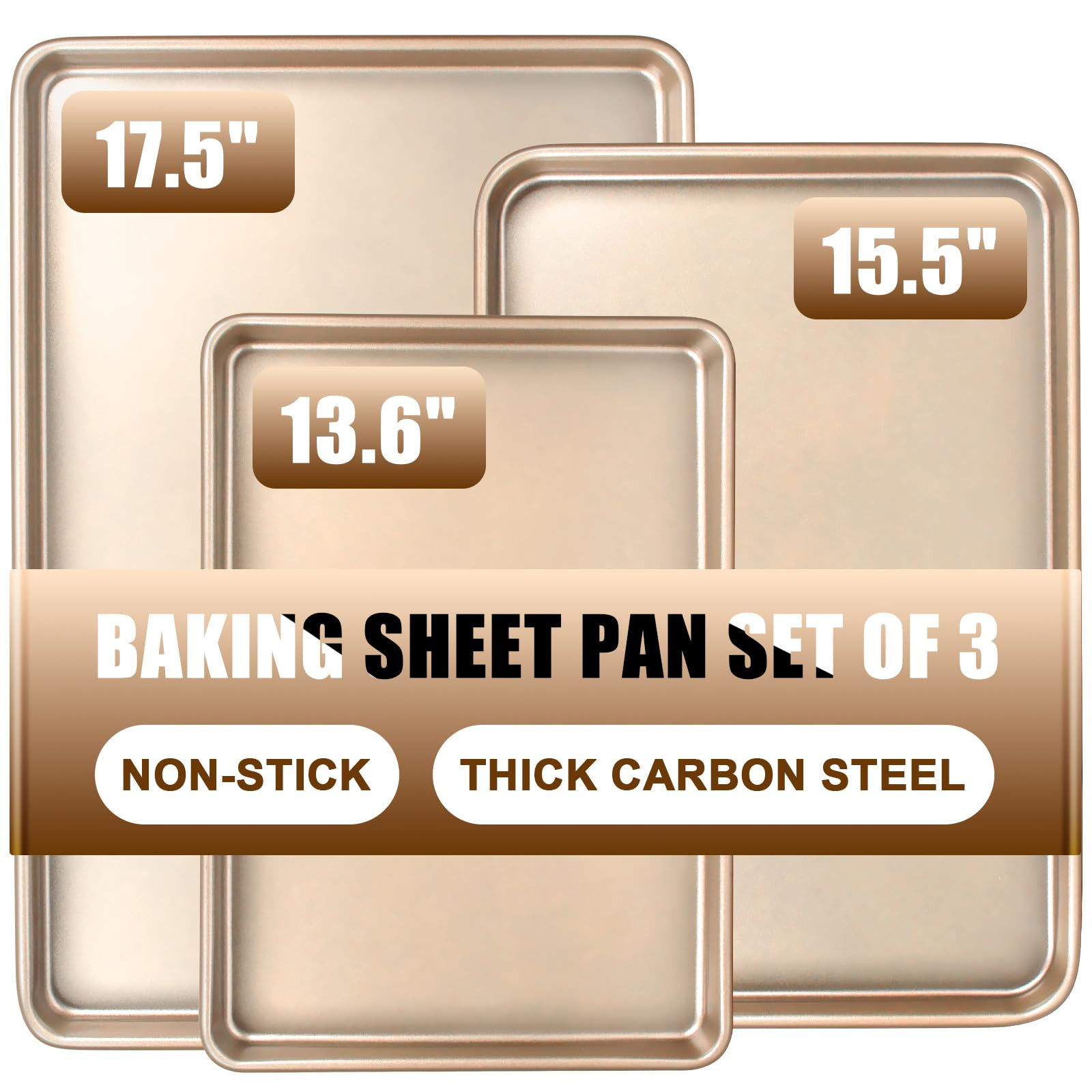 Baking Sheet Pan Set of 3, Commercial Cookie Sheets for Baking, Nonstick Half/Quarter/Jelly Roll ... | Amazon (US)