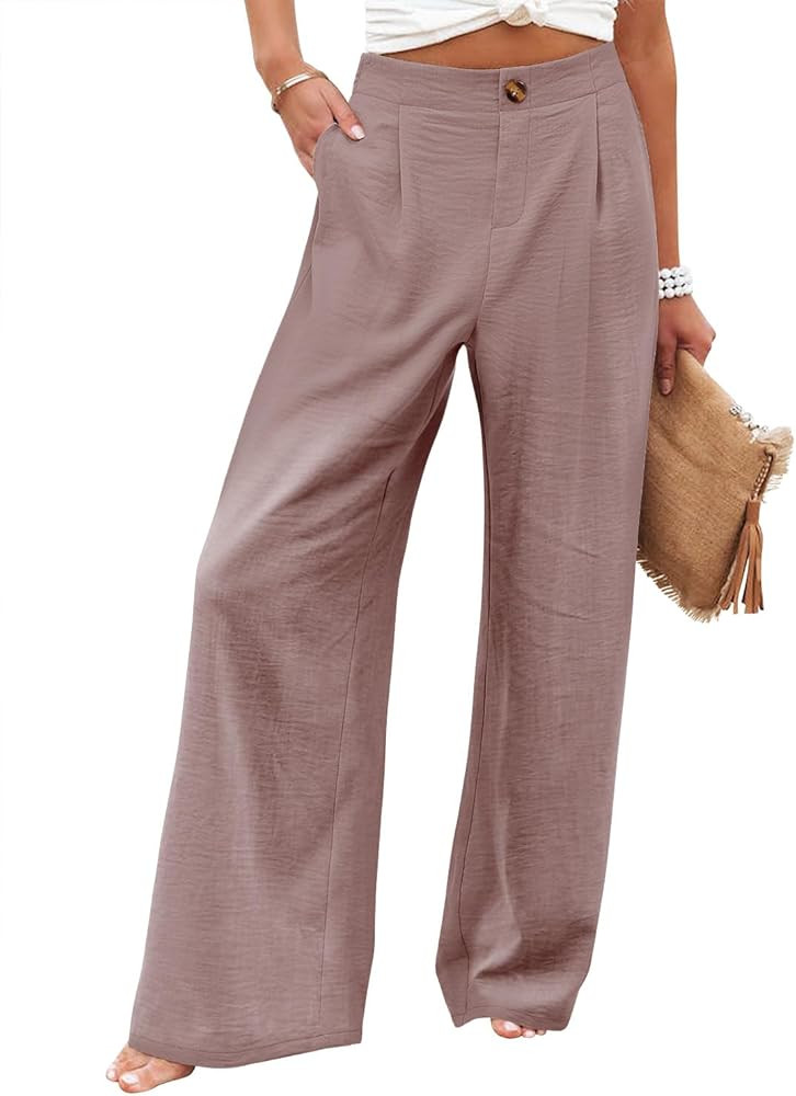 Angerella Women's Wide Leg Pants High Elastic Waisted in The Back Business Work Trousers Long Cas... | Amazon (US)