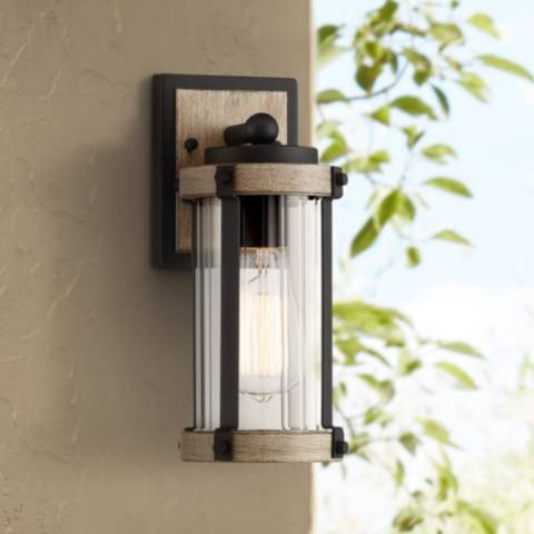 Stan 11 3/4" High Black and Gray Wood Outdoor Wall Light | Lamps Plus