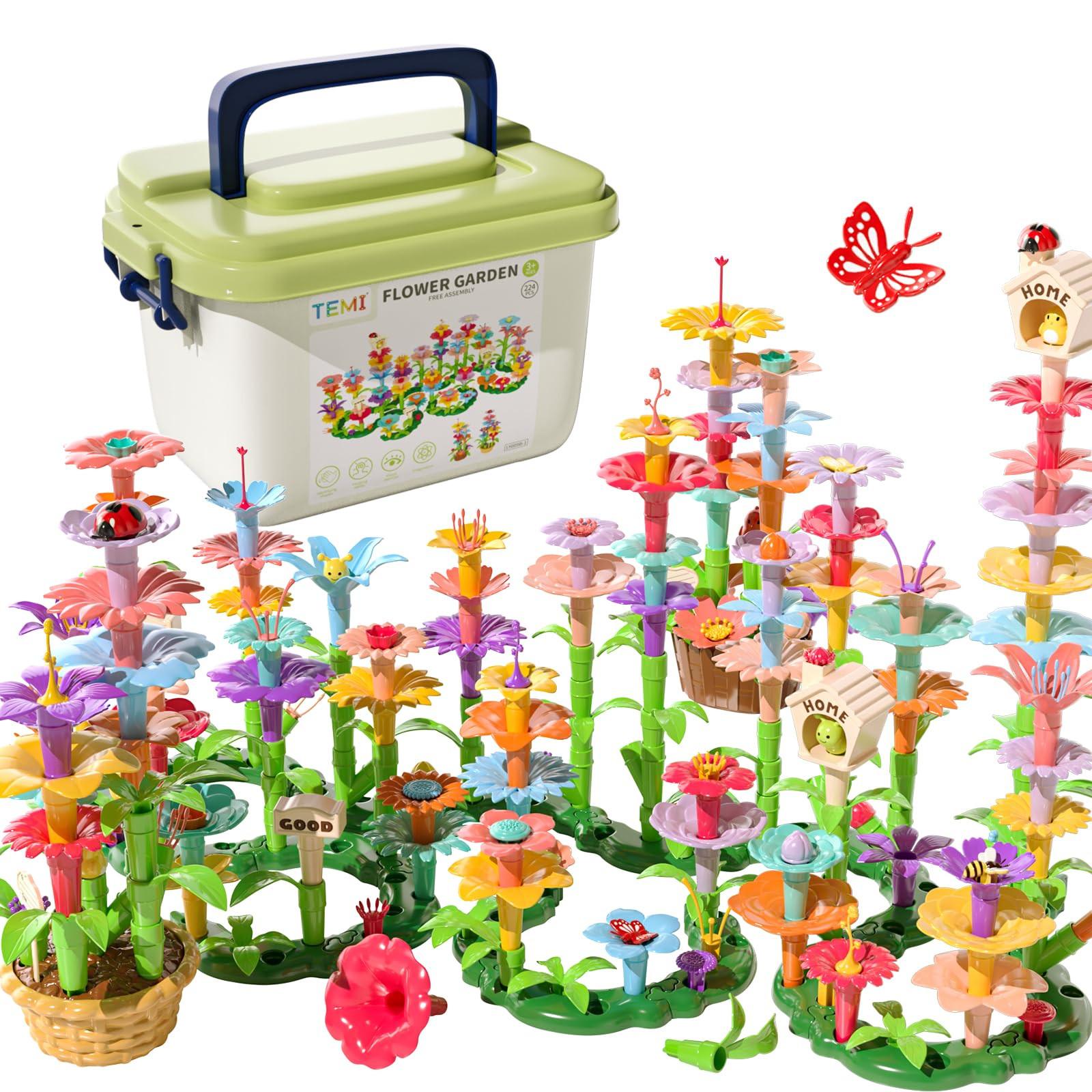 TEMI 224 PCS Flower Garden Building Toys for Girls Toys, Educational STEM Toy and Preschool Garde... | Amazon (US)