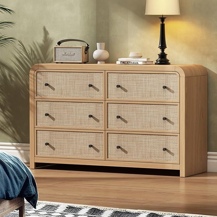 Oak&Sparrow 6 Drawer Dresser for Bedroom, 49'' Rattan Dresser with Ample Storage, Boho Chest of D... | Amazon (US)