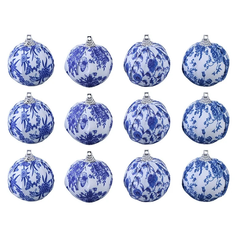 FAFA 12 Pcs Christmas Blue and White Ornaments Chinoiserie Hanging Ball Fabric Wrapped Decoration... | Walmart (US)