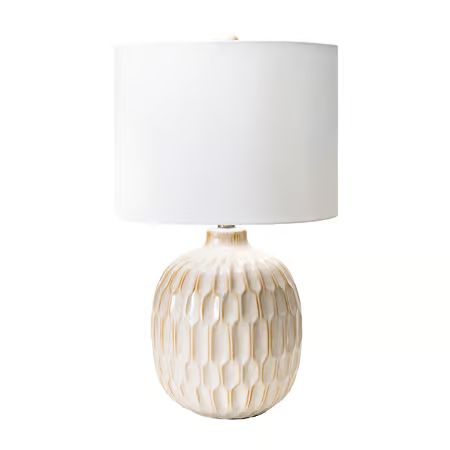 Cream 25-inch Ridged Ceramic Honeycomb Vase Table Lamp | Rugs USA