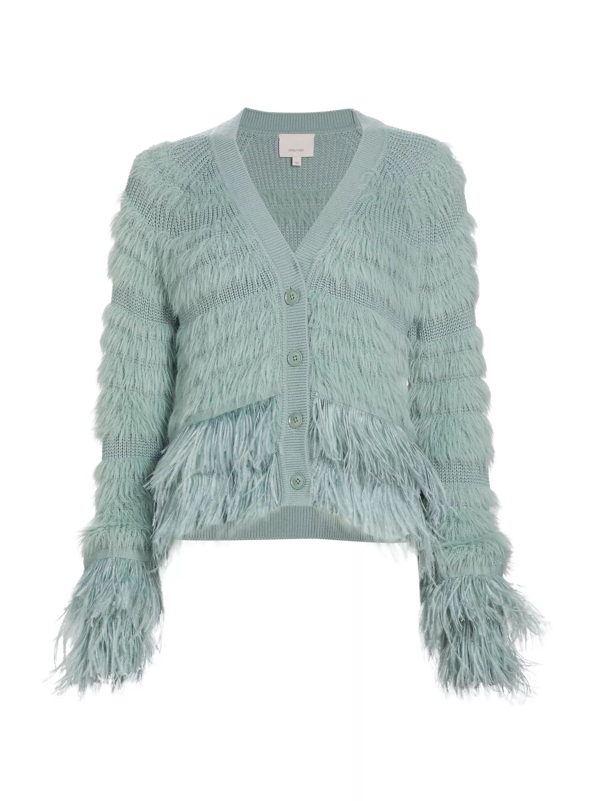 Vida Feathered Wool-Blend Knit Cardigan | Saks Fifth Avenue