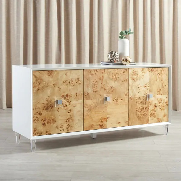 SAFAVIEH Couture Lazaro 4-Door Sideboard - Modern Burlwood Storage Cabinet - 65" W x 19" D x 31" ... | Bed Bath & Beyond