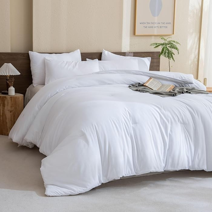 Paxrac Classic Pure White Comforter Queen Size, 3 Pieces Boho Comforter Set, Lightweight Solid Be... | Amazon (US)