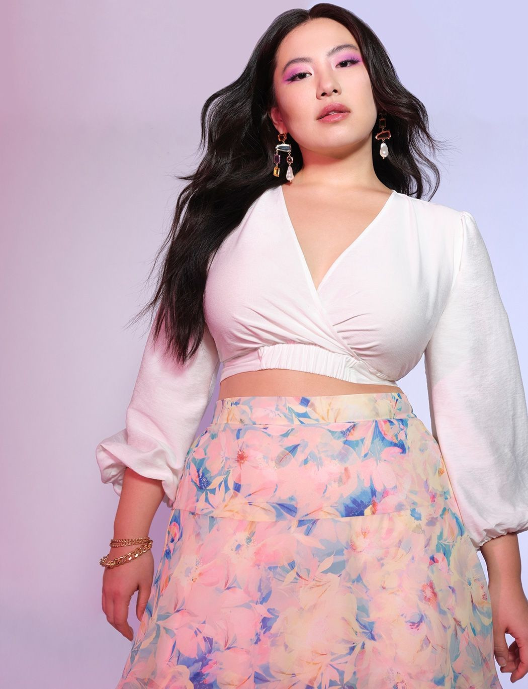 Asymmetrical Gem + Pearl Earrings | Women's Plus Size Jewelry | ELOQUII | Eloquii