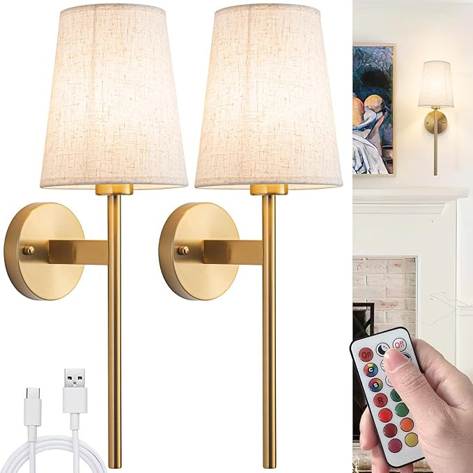 Battery Operated Wall Sconces Set of 2, Wireless Wall Sconce with Remote, Battery Operated Wall L... | Amazon (US)