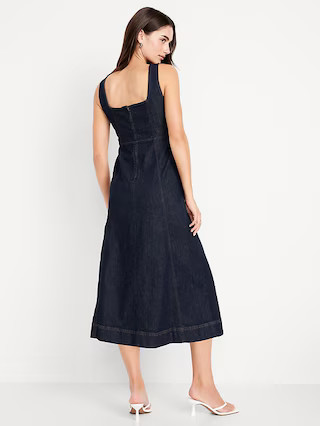 Fit & Flare Sleeveless Denim Midi Dress | Old Navy (US)