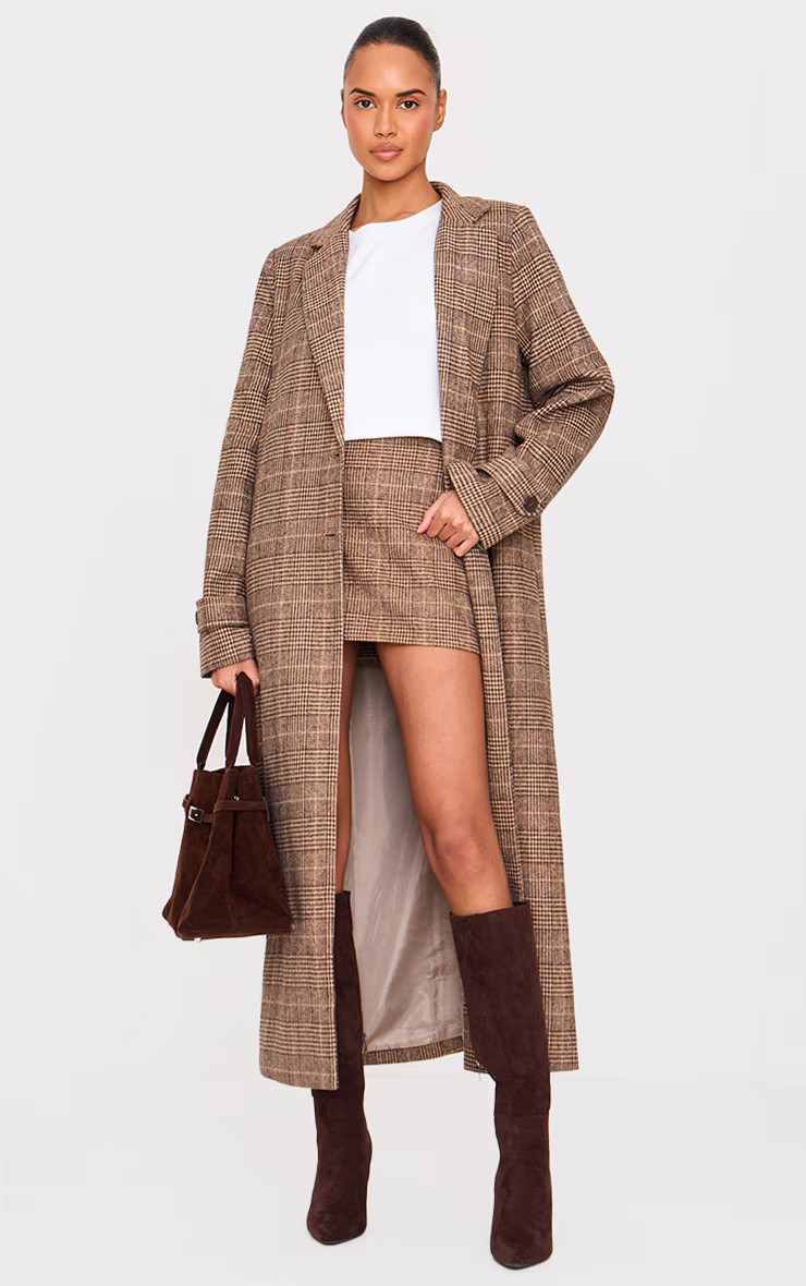 Brown Check Print Low Waist Micro Mini Skirt | PrettyLittleThing US