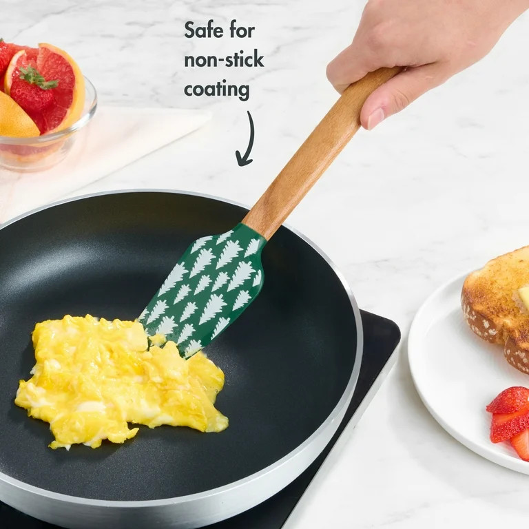 Holiday Time Silicone and Beechwood Spatula, Evergreen Trees, Green | Walmart (US)