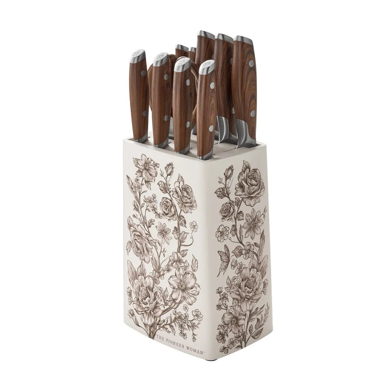 The Pioneer Woman 11 Pieces Knife Set with Decal Block Stainless Steel Knives, Forged,Brown Agath... | Walmart (US)