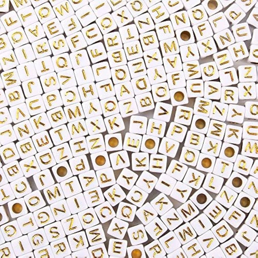 Acrylic Letter Beads Alphabet Gold Letters White Cube Bead, 6\u00d76mm 900pcs, Friendship Bracele... | Amazon (US)