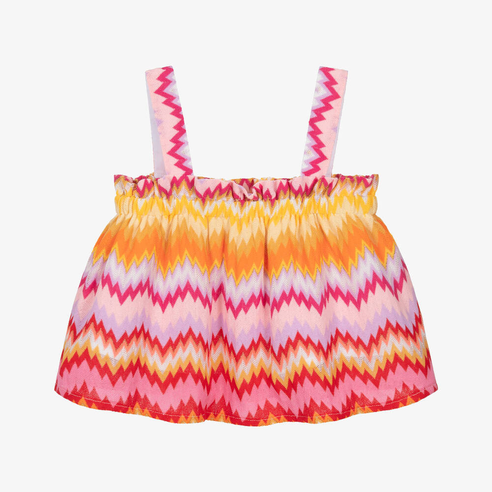 Girls Pink Zigzag Sleeveless Blouse | Childrensalon